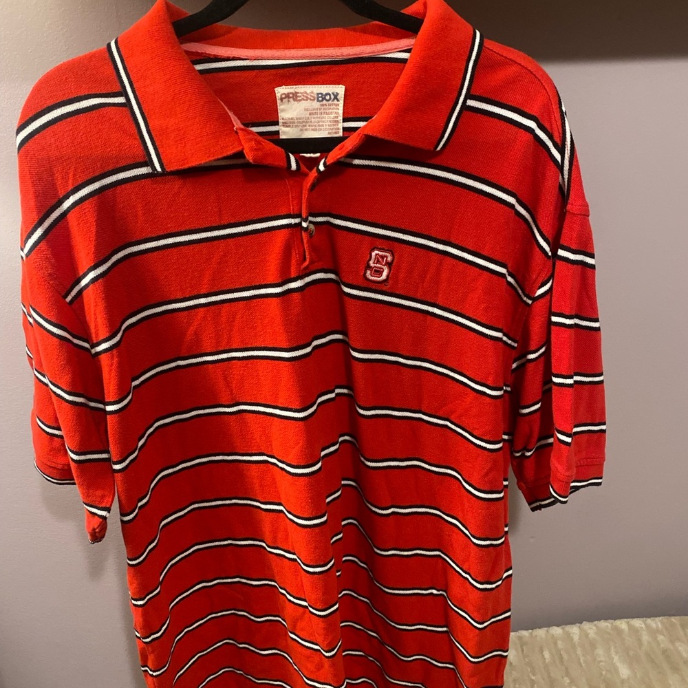 Pressbox NC State Red Polo with Black and White Stripes